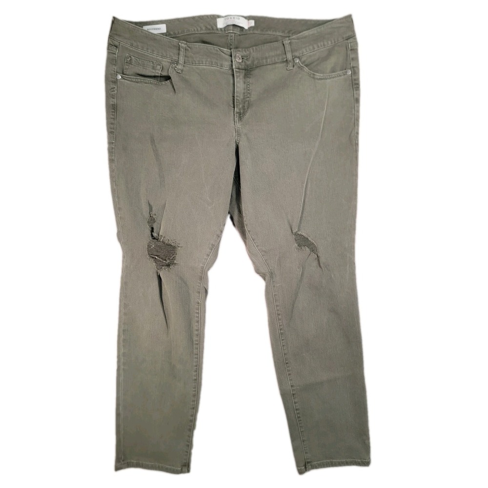 Torrid Boyfriend Jeans Womens 20 Regular Olive Green Distressed Knee Stretch